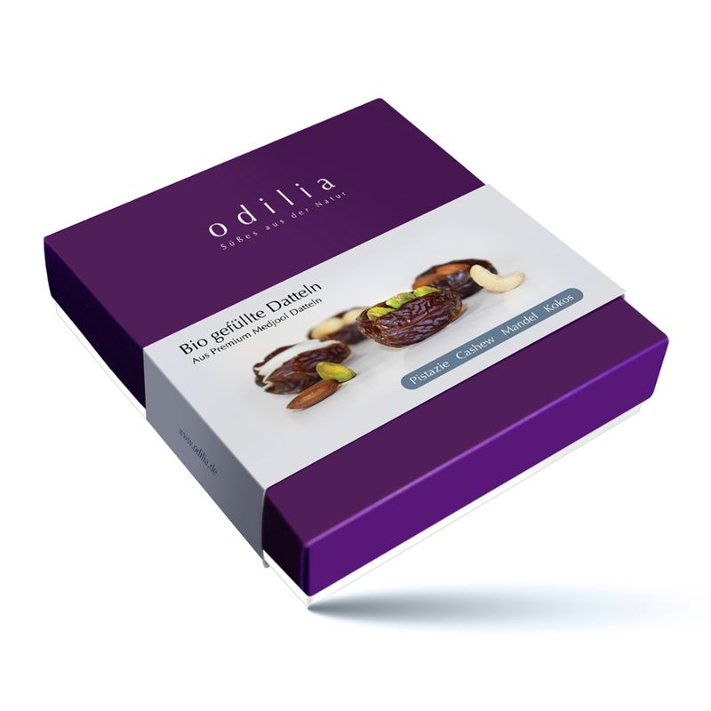 odilia odilia Gefüllte Bio Medjool Datteln – Luxusbox  Premium Datteln mit köstlicher Nussfüllung – Geschenkbox - Produktbild
