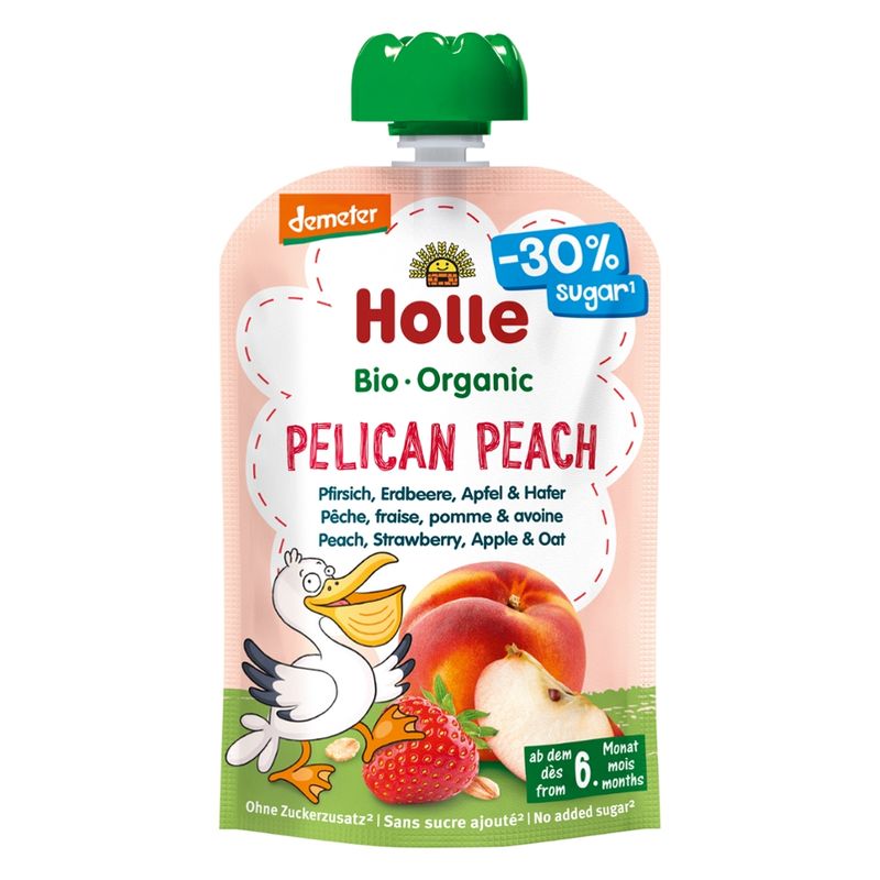 Holle  Pelican Peach - Pfirsich, Erdbeere, Apfel und Hafer - Produktbild