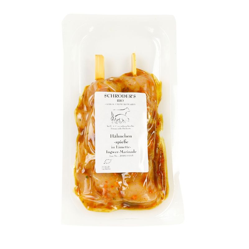 Schröder's Bio Fleisch- und Wurstwaren Hähnchenbrustspieße Limette-Ingwer 2 x 80 g - Produktbild