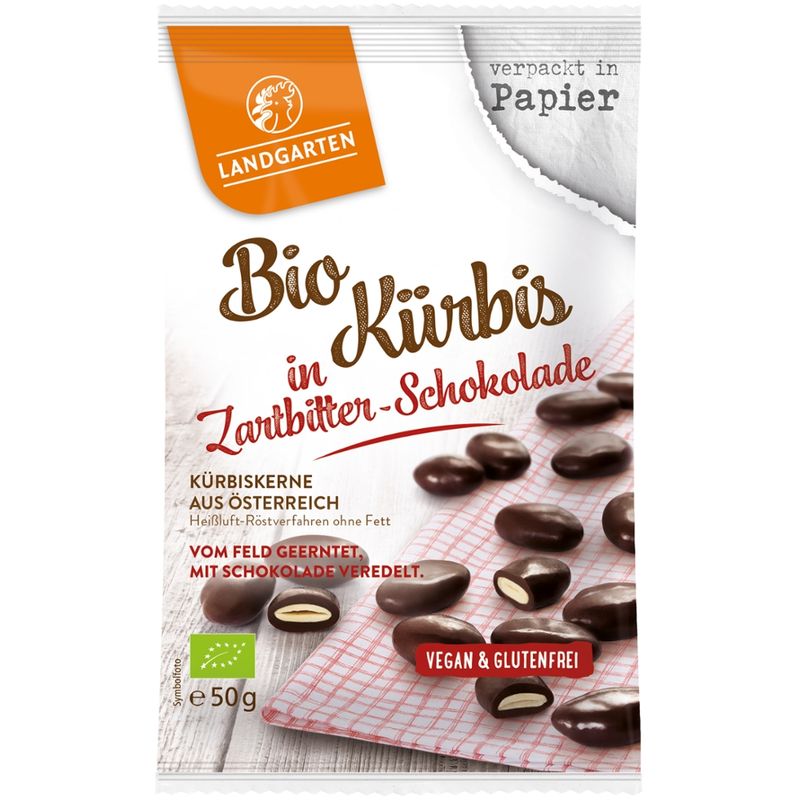 Landgarten Bio Kürbis in Zartbitter-Schokolade 50g - Produktbild