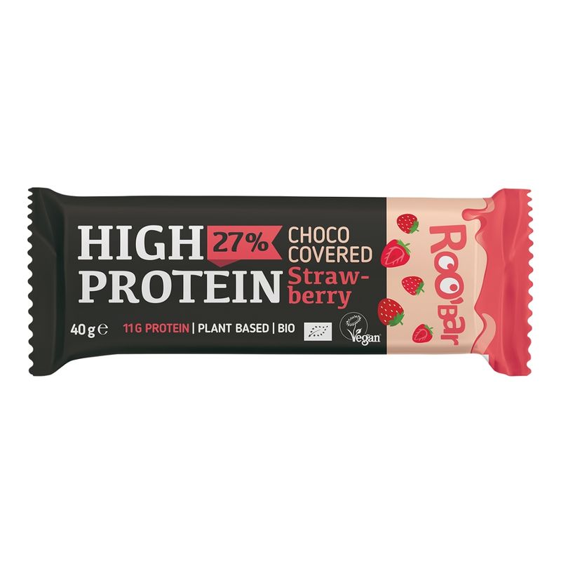 Roobar Proteinriegel Erdbeer-Riegel von Roobar mit rosa Glasur 40g - Produktbild