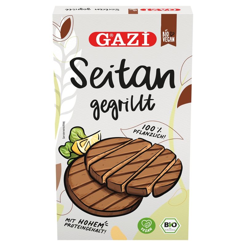 GAZi BIO GAZi VEGAN Bio-Seitan gegrillt 6x200g - 4 Scheiben á 50g - je 2x 2 Scheiben separat vakuumiert - Produktbild