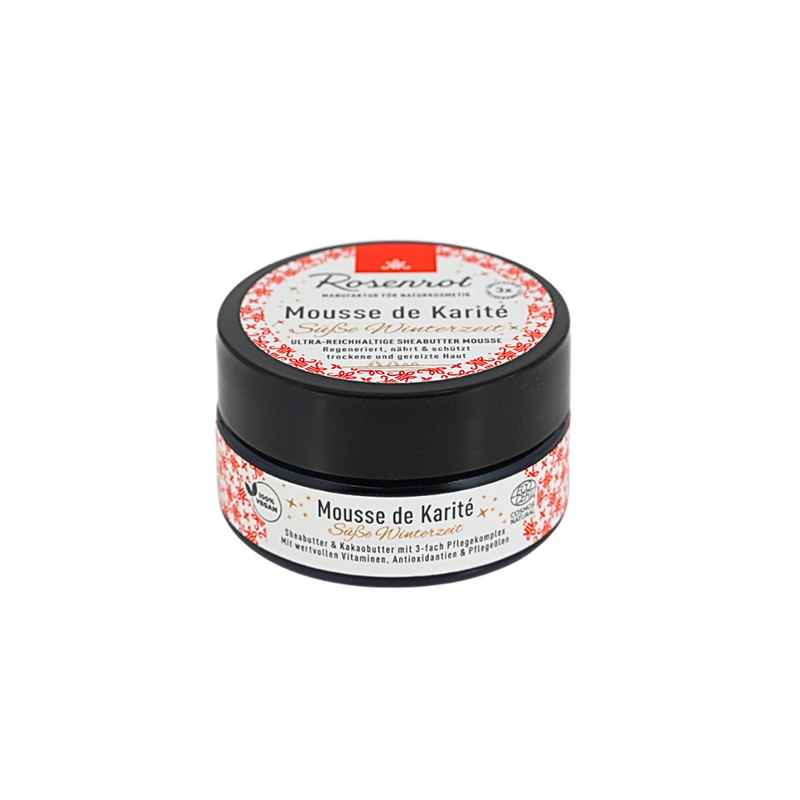 Rosenrot Naturkosmetik Mousse de Karité Süße Winterzeit- 50ml - Diese wunderbar geschmeidige und leicht feste Mousse pflegt die Haut glatt, seidig weich und wirkt regenerierend und feuchtigkeitsspendend. - Produktbild
