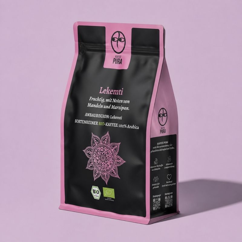 KAFFEE PURA Lekemti Kaffee, BIO & fair gehandelt, ganze Bohne, 100% Arabica, Äthiopien - Produktbild