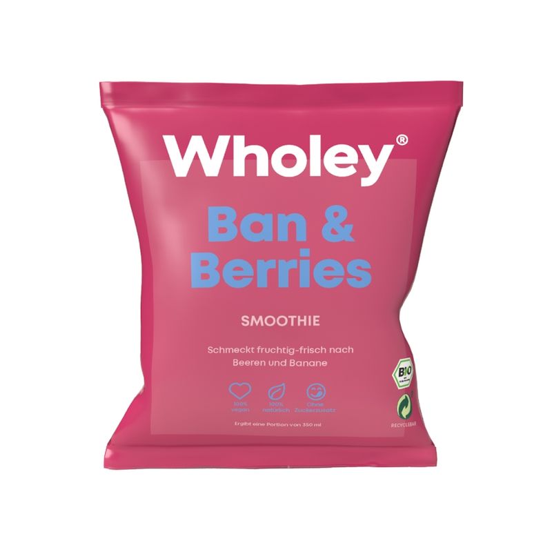 Wholey Wholey Ban & Berries ready-to-blend Smoothie aus schockgefrorenen Bio-Zutaten  100 % bio, vegan und glutenfrei - Produktbild