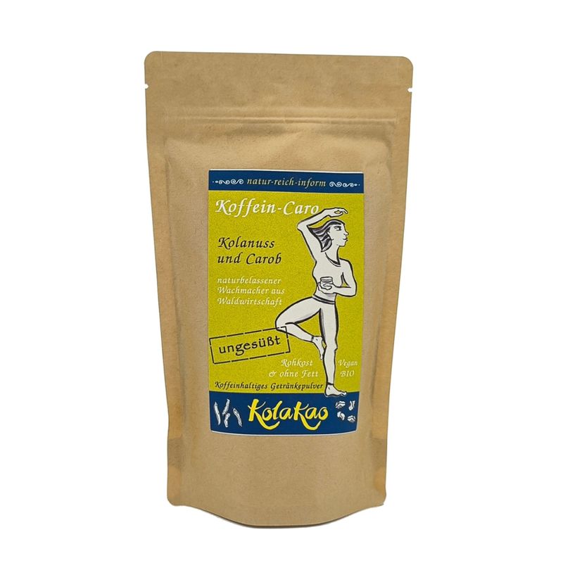 KolaKao Koffein-Caro - das Koffeinhaltige Getränkepulver mit Kolanuss & Carob. Der pure Genuss aus nur 2 Zutaten für klate Shakes und heiße Getränke, Rohkost, ohne Fett, ohne Zuckerzugabe, von Natur aus leicht süß, Bio, Vegan - Produktbild
