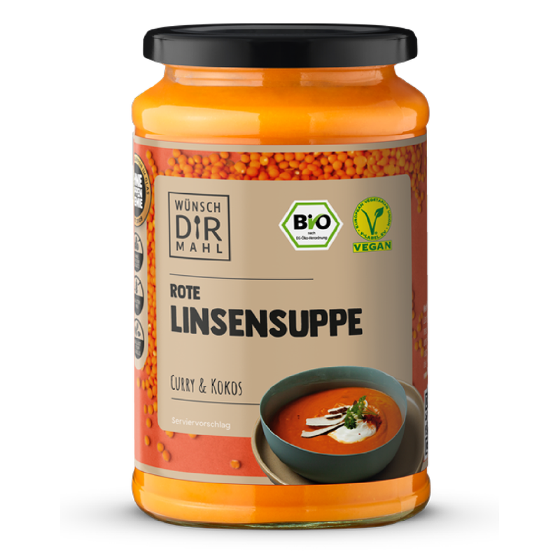 Wünsch Dir Mahl Pfandglas - Rote Linsensuppe Curry & Kokos 380ml Bio & vegan - Produktbild