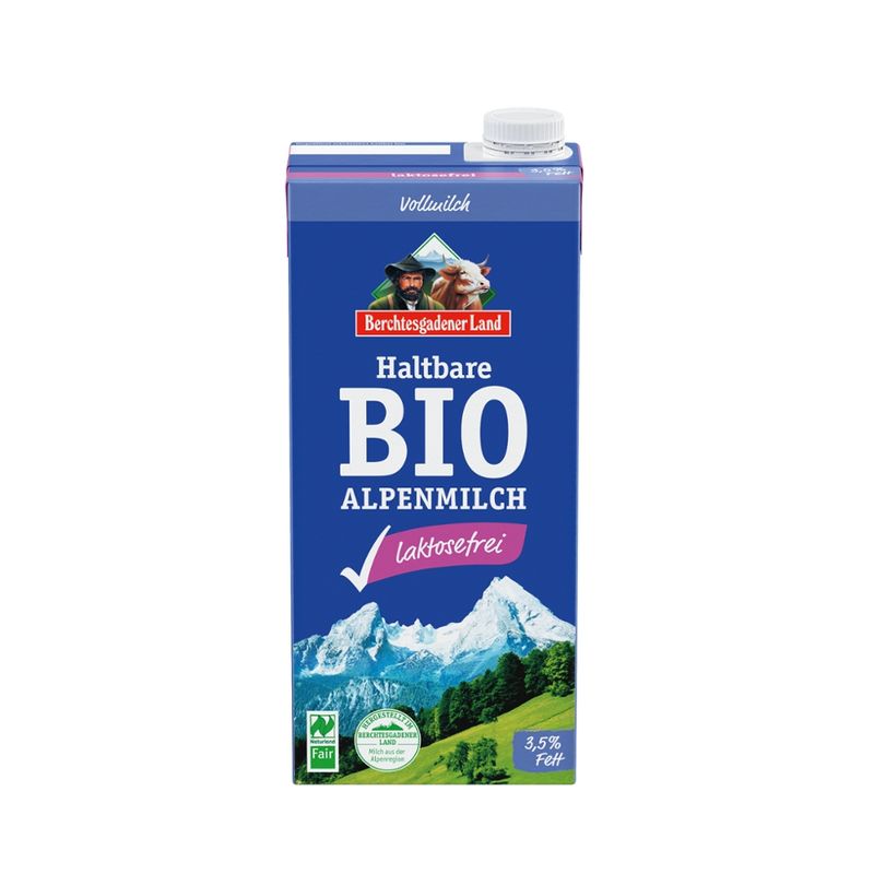 Berchtesgadener Land Bio Haltbare Bio-Alpenmilch laktosefrei 3,5% Fett NL-Fair - Produktbild