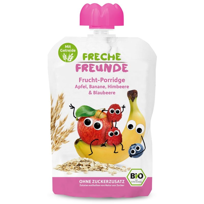 Freche Freunde Freche Freunde Bio Frucht-Porridge Apfel, Banane, Himbeere & Blaubeere 100g - Produktbild