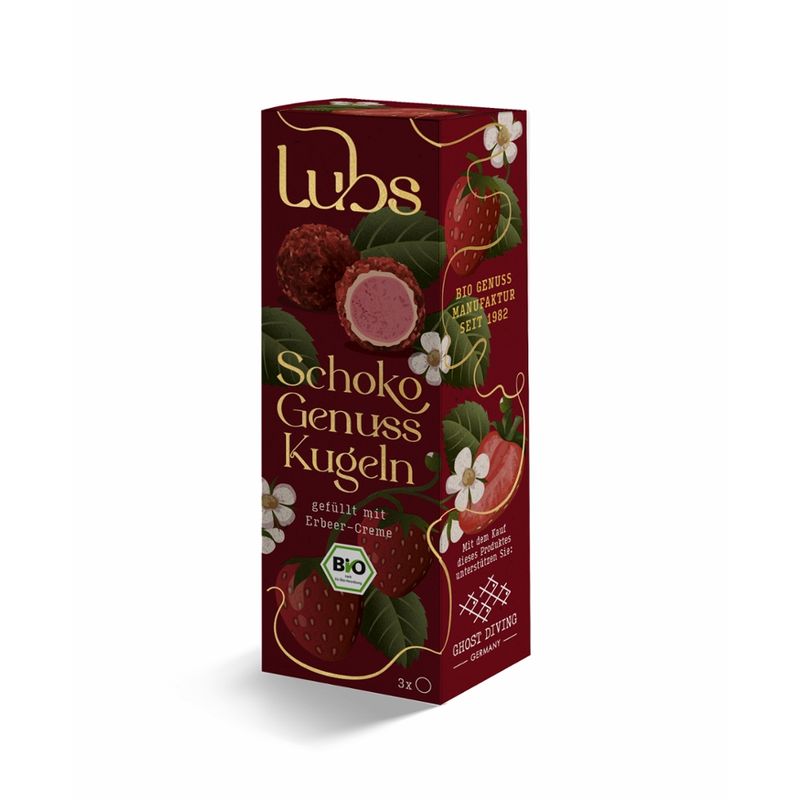 Lubs Schoko Genuss Kugeln mit Erdbeer-Creme 3 Stk., Bio - Produktbild