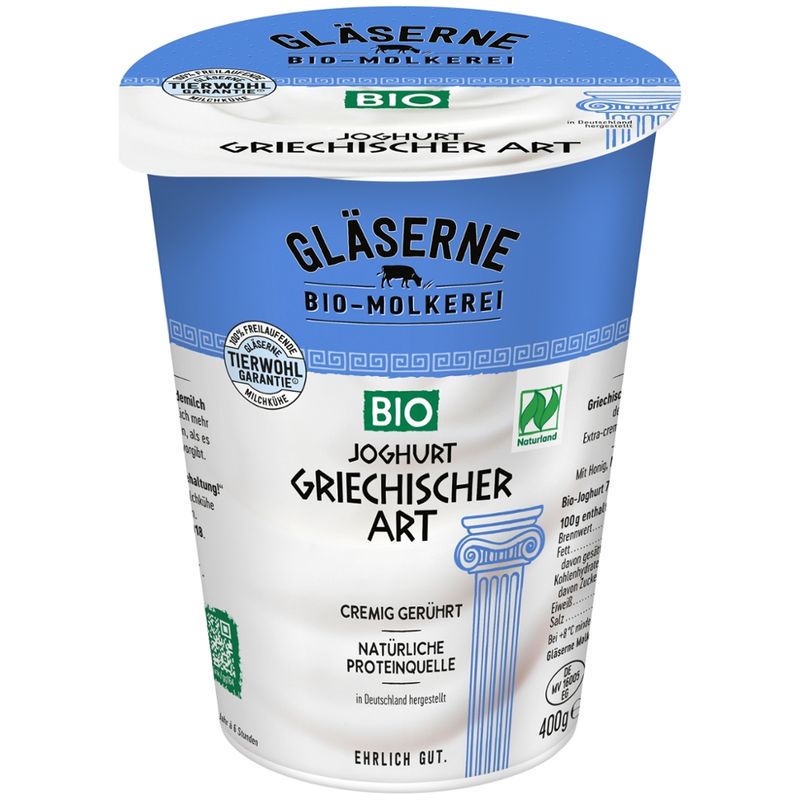 Gläserne Molkerei GM Bio Joghurt griechischer Art 7,5% Fett 400g - Produktbild
