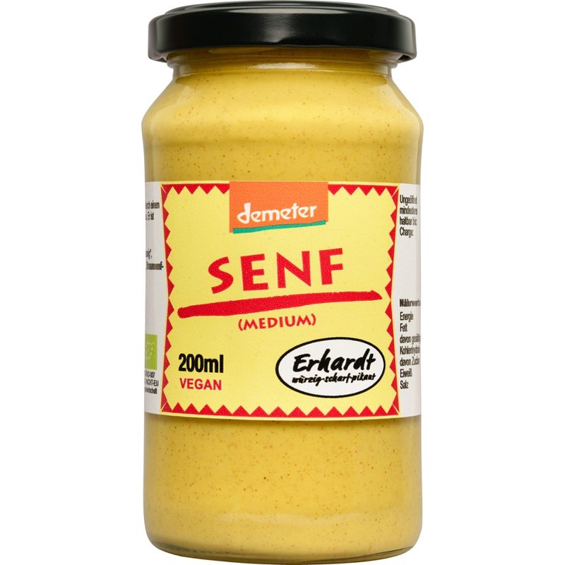 Erhardt würzig • scharf • pikant Demeter Senf (medium) 200ml Glas - Produktbild