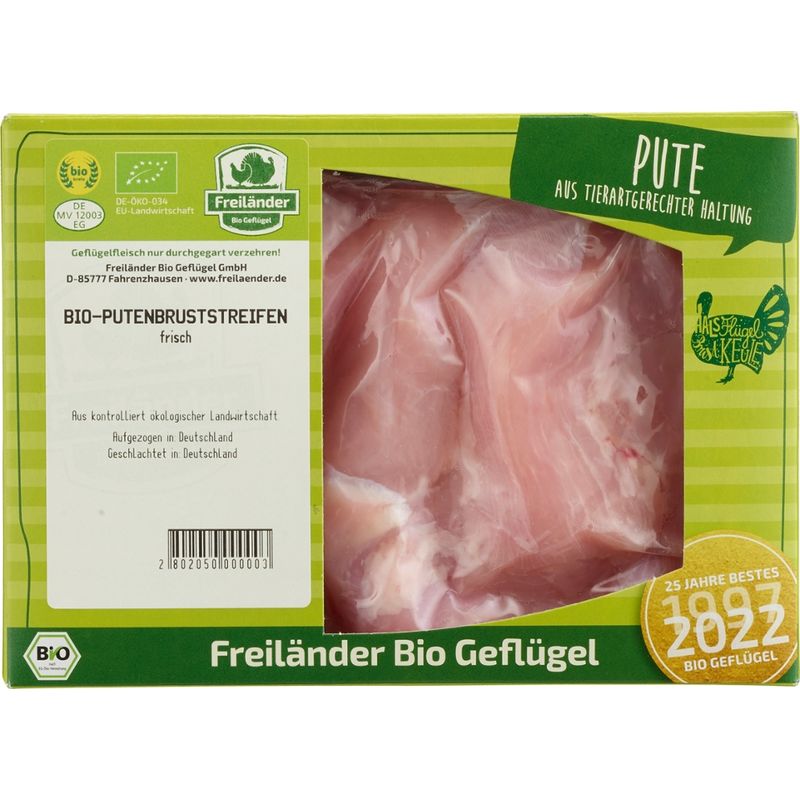Freiländer Bio Geflügel Putenbruststreifen, Bio, frisch, 360g, vakuumiert, 3er Gebinde - Produktbild