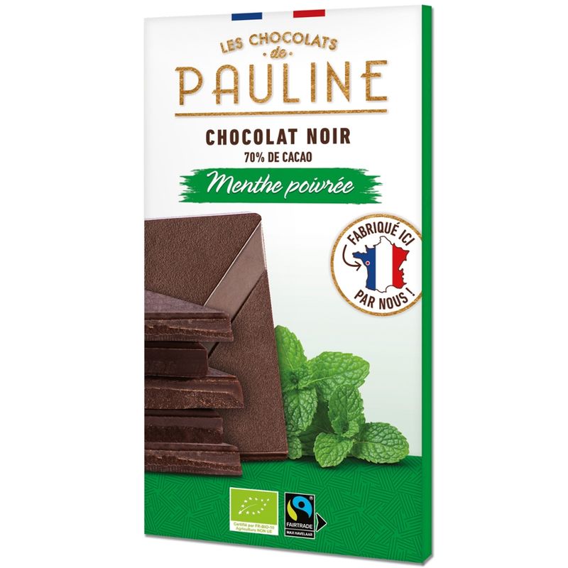 LES CHOCOLATS DE PAULINE DARK CHOCOLATE TABLET 70% MINT - Produktbild