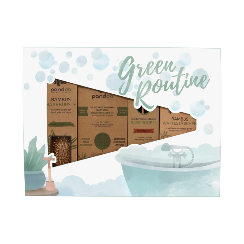 pandoo pandoo Bad-Set "Green Routine", 4 Artikel enthalten, Unser Bad-Geschenkset „Green Routine“ ist eine ideale Ergänzung Ihrer Geschenkartikel passend zu allen festlichen Anlässen. - Produktbild