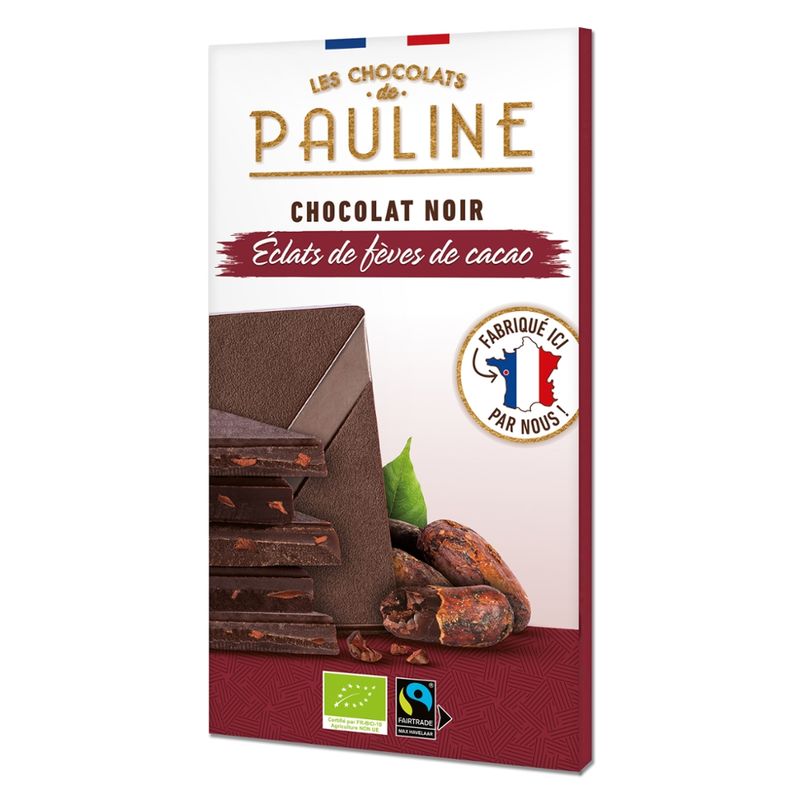 LES CHOCOLATS DE PAULINE DARK CHOCOLATE TABLET 70% COCOA NIBS - Produktbild