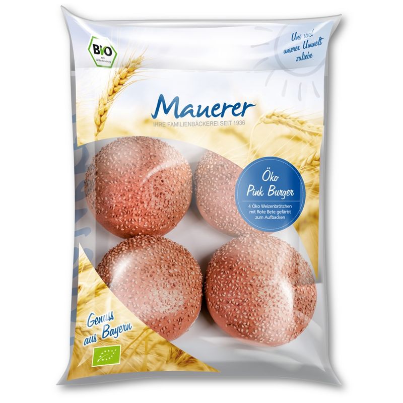 Öko Bäckerei Konditorei Mauerer  70g Öko TK Pink Burger LEH 20x4 Stück - Produktbild