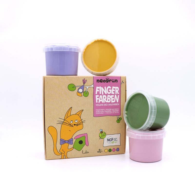 neogrün Bio-Fingerfarbe 4er Set LUKA - gelb, grün, pink, violett - Produktbild