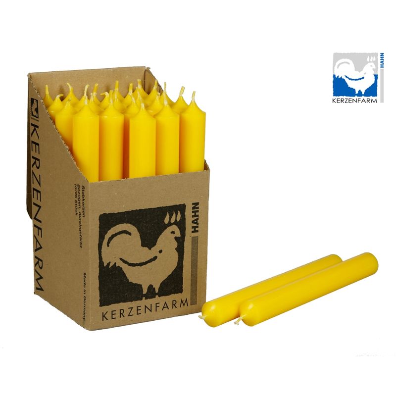 Kerzenfarm Hahn Paraffin Stabkerze, gelb, 180x22mm - Produktbild