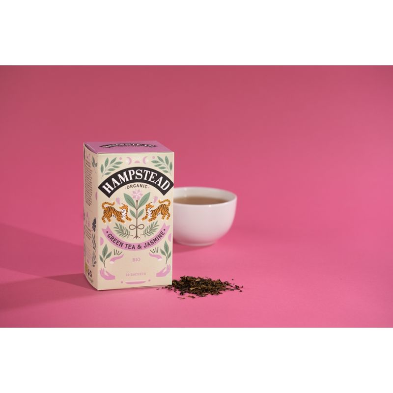 Hampstead Organic  Organic Green  tea & Jamsine bags in plastic free packaging - Produktbild