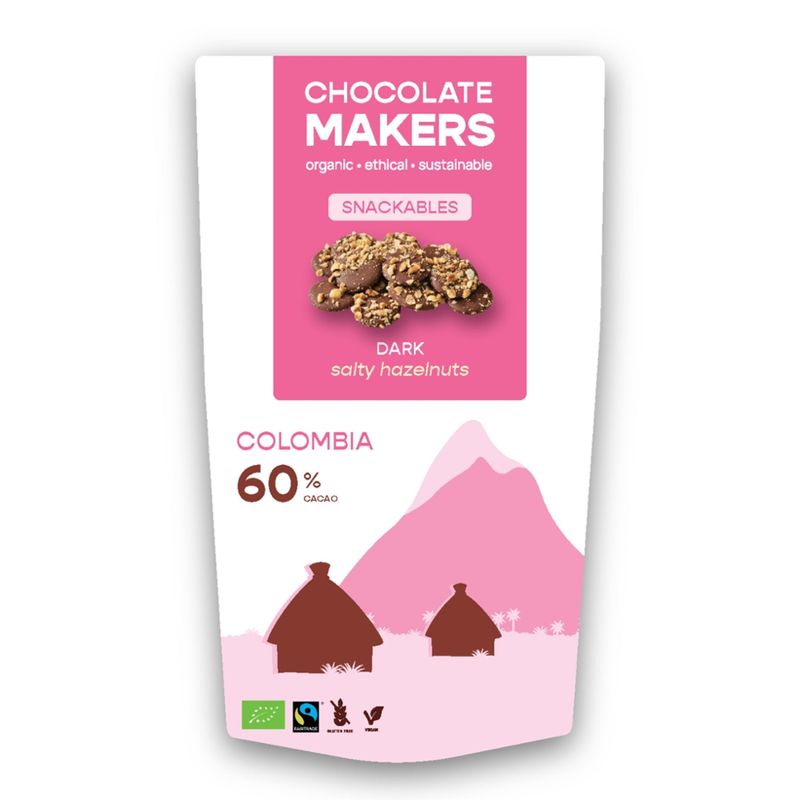 Chocolatemakers Snackables Zartbitter Kolumbien 60% mit gesalzenen Haselnüssen - Produktbild