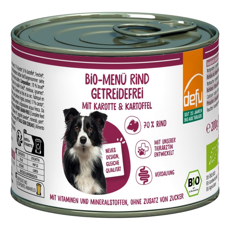 defu - Das Tierfutter vom Bio-Bauern Hund Bio-Menü Rind getreidefrei mit Karotte & Kartoffel - Produktbild
