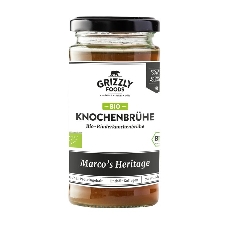 Grizzly Foods Rinderknochenbrühe  - 72h lang gekocht - enthält Kollagen und Mineralien, keine Extrakte, keine Tricks - 240ml - Produktbild