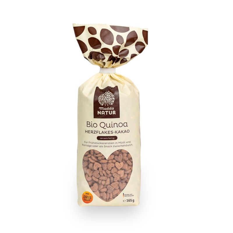 Mudda Natur Mudda Natur Bio Quinoa Herzflakes Kakao, 165 g Beutel - Produktbild
