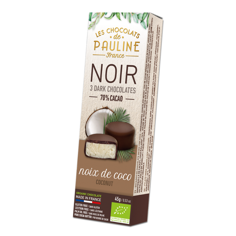 LES CHOCOLATS DE PAULINE COCONUT BITES COATED WITH 70% COCOA DARK CHOCOLATE - Produktbild