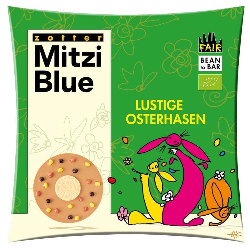 Zotter Schokolade Lustige Osterhasen  • Milchschokolade + weiße Schokolade + Knusperfrüchte - Produktbild