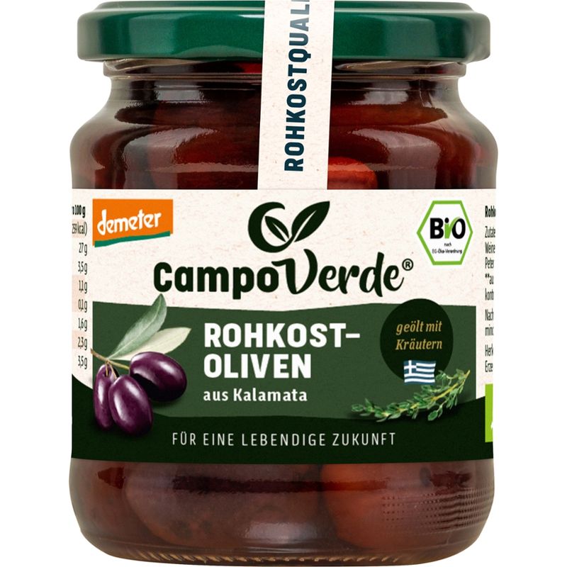 Campo Verde CV demeter Rohkost Kalamata Oliven mit Stein 200g - Produktbild