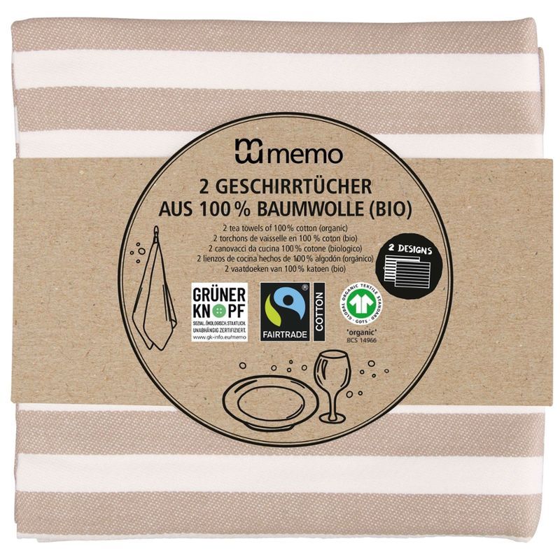 memo 2 memo Geschirrtücher aus Bio-Baumwolle, Fairtrade, 50 x 70 cm - Produktbild