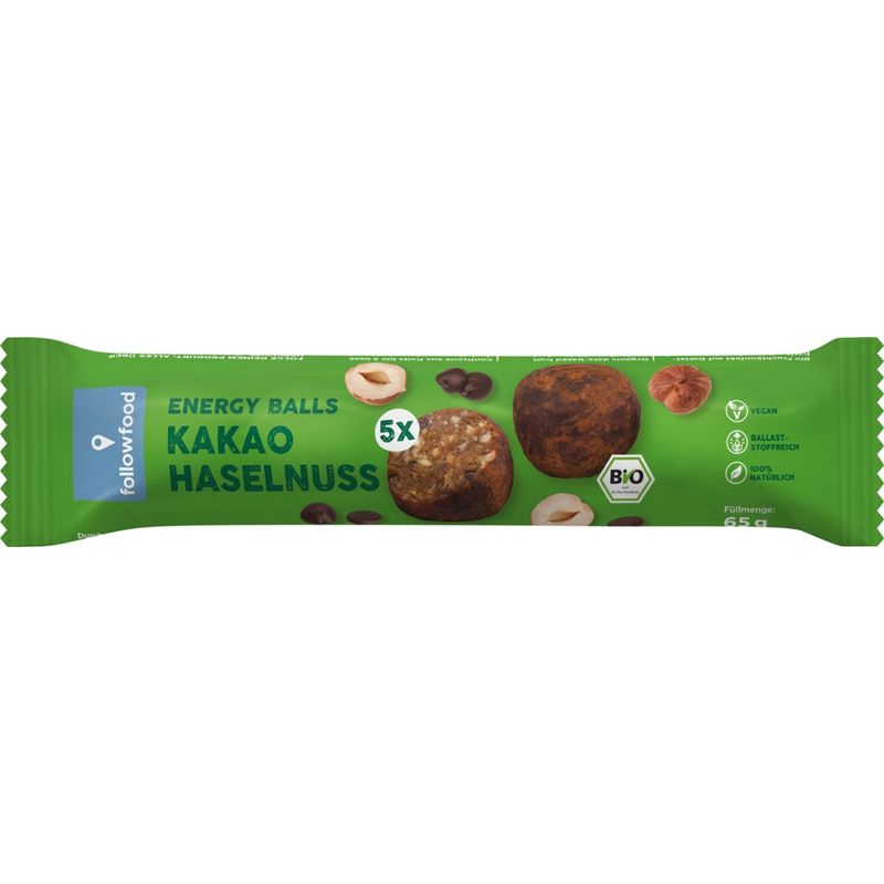 followfood Bio Energy Balls Kakao Haselnuss, Fruchtkonfekt auf Dattelbasis - Produktbild