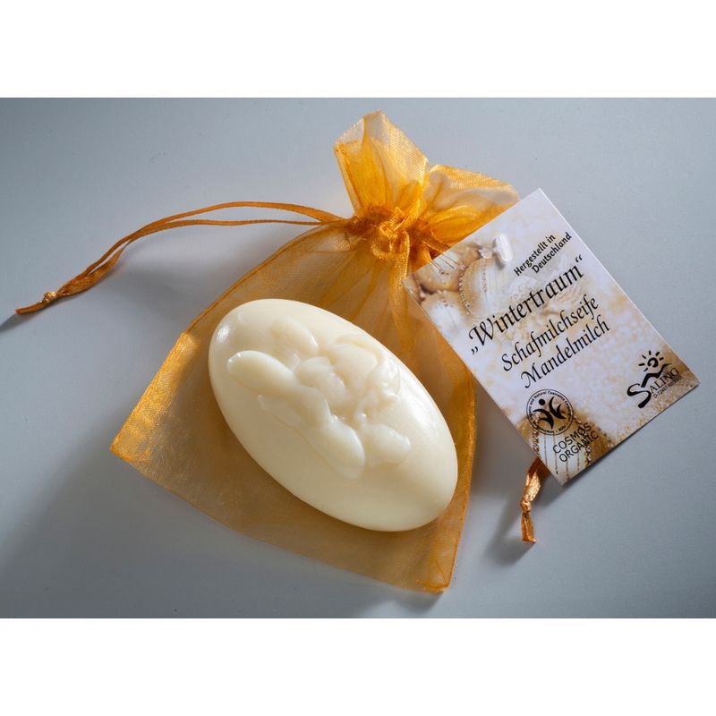 Saling "Wintertraum" Schafmilchseife Mandelmilch im Organza, Form Engel oval, cosmos organic zertifiziert - Produktbild