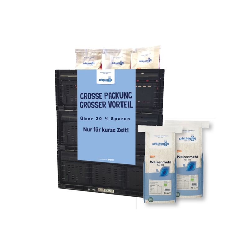 Spielberger Mühle IFCO Aktionskiste 8xWeizenmehl Type 550 2,5kg, demeter - Produktbild
