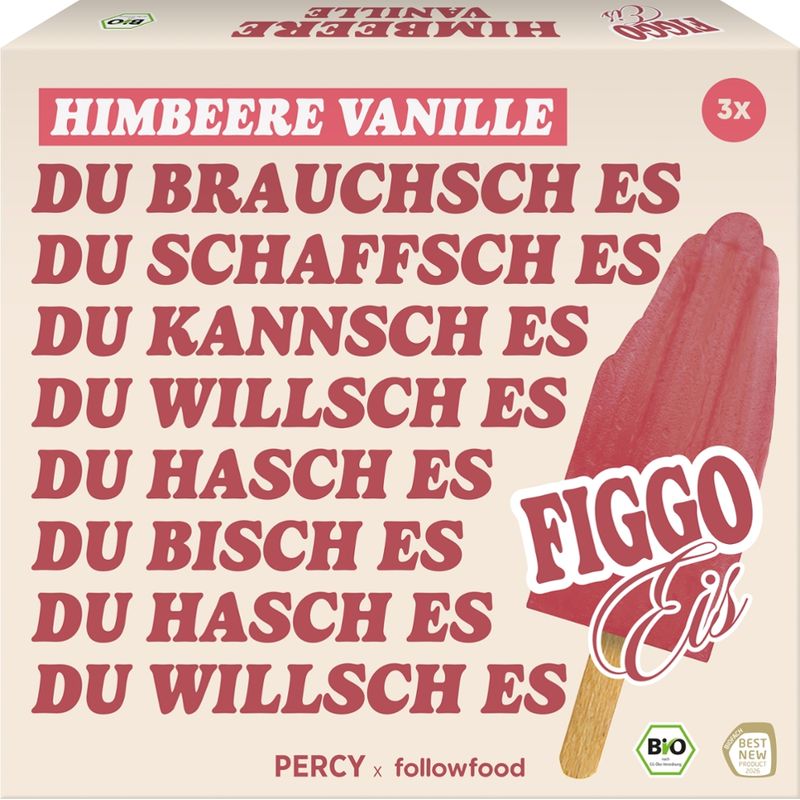 followfood 3x Bio Fruchteis am Stiel Himbeere Vanille "FIGGO" - Produktbild