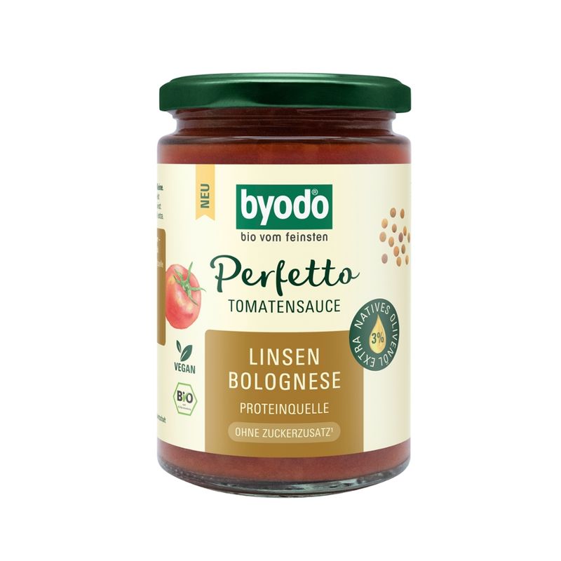 Byodo Byodo Perfetto Tomato sauce lentil Bolognese, with extra virgin olive oil 340 ml - Produktbild