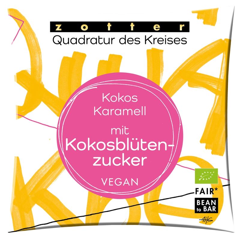Zotter Schokolade Quadratur des Kreises - Kokos Karamell mit Kokosblütenzucker VEGAN - Produktbild