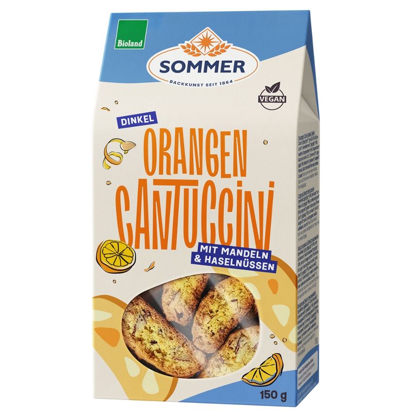 SOMMER BACKKUNST SEIT 1864 BIOLAND Dinkel Cantuccini ORANGE 150g - Produktbild