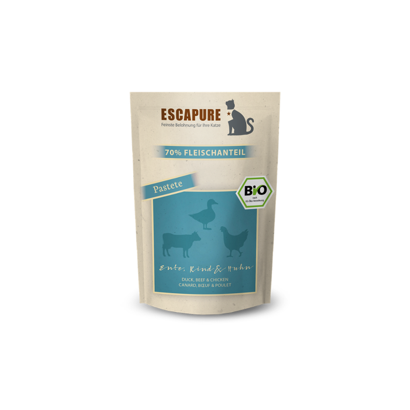 Escapure Katze Nassfutter Pouch BIO Ente, Rind & Huhn 100g - Produktbild