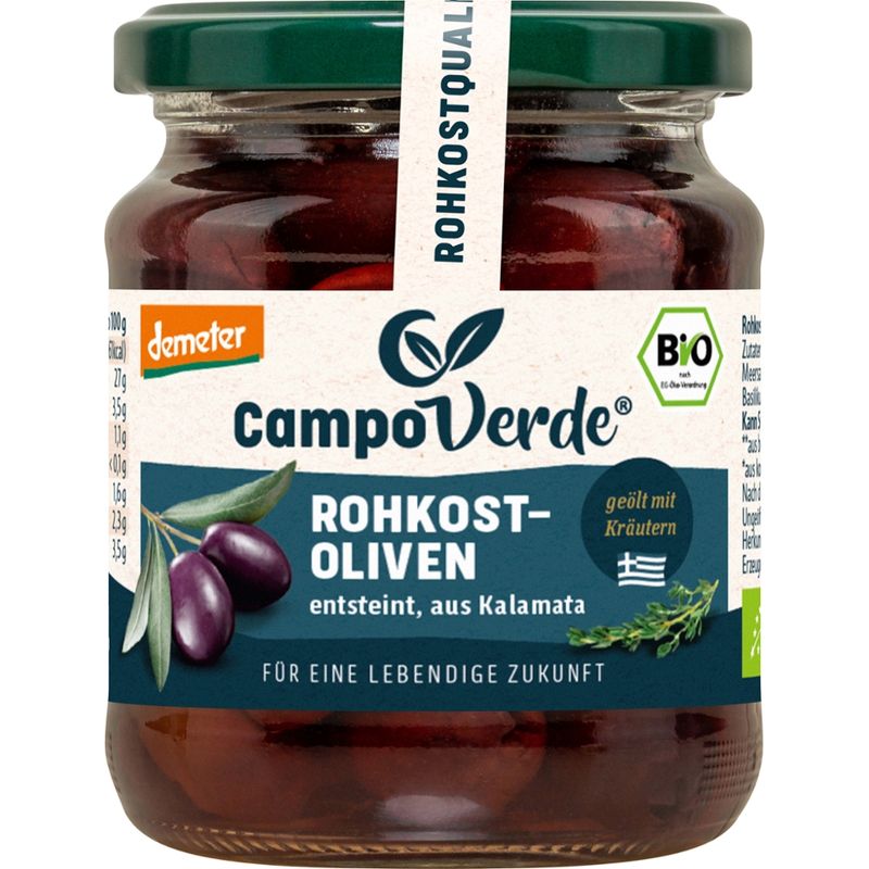 Campo Verde CV demeter Rohkost Kalamata Oliven entsteint 170g - Produktbild