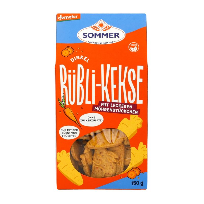 Sommer Demeter Dinkel Rübli-Kekse mit leckeren Möhrenstückchen, vegan - Produktbild