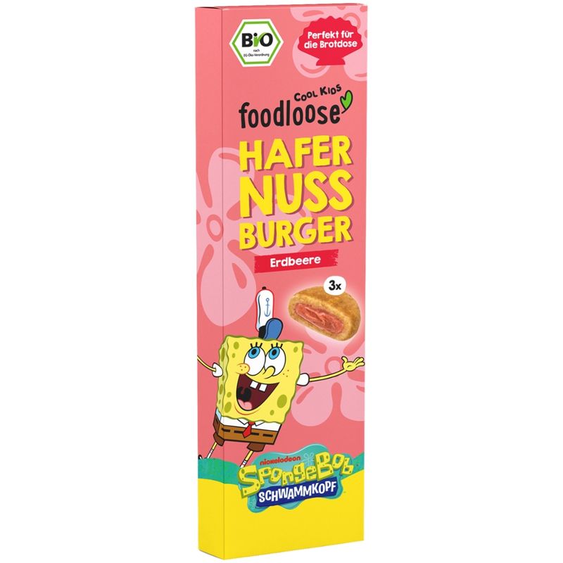 foodloose COOL KIDS SpongeBob Bio-Hafer-Nuss-Burger Erdbeere von foodloose COOL KIDS (3x 17 g) - Produktbild