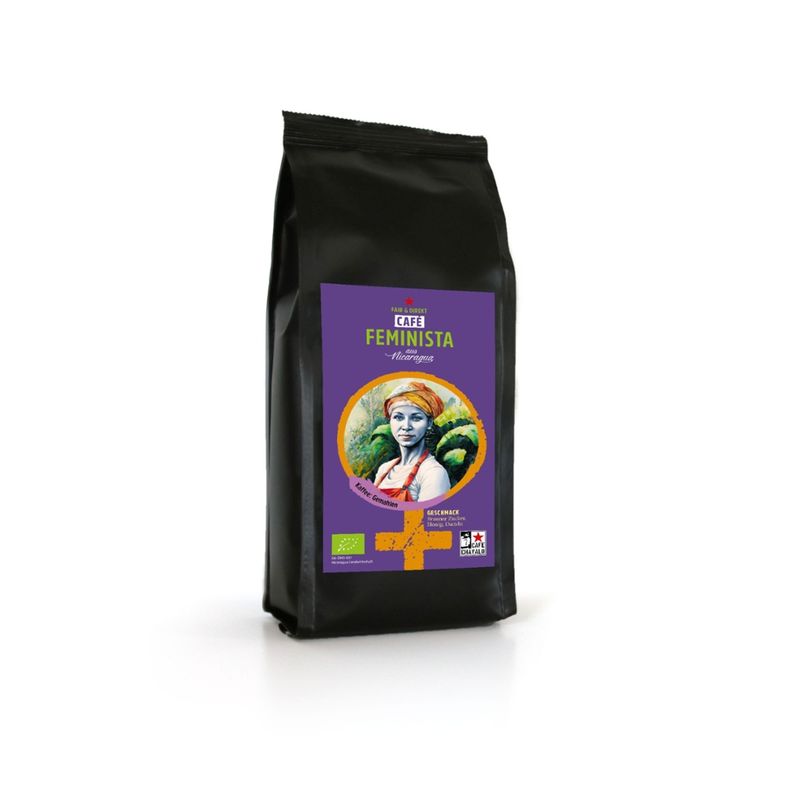 Café Chavalo Der Café Feminista aus Nicaragua wird im Rahmen eines Frauenprojekts angebaut. Die Produzentinnen besitzen teilweise eigene Parzellen oder bewirtschaften als Kollektive gemeinsames Land. In Leipzig wird der Bio-Kaffee schonend geröstet. - Produktbild