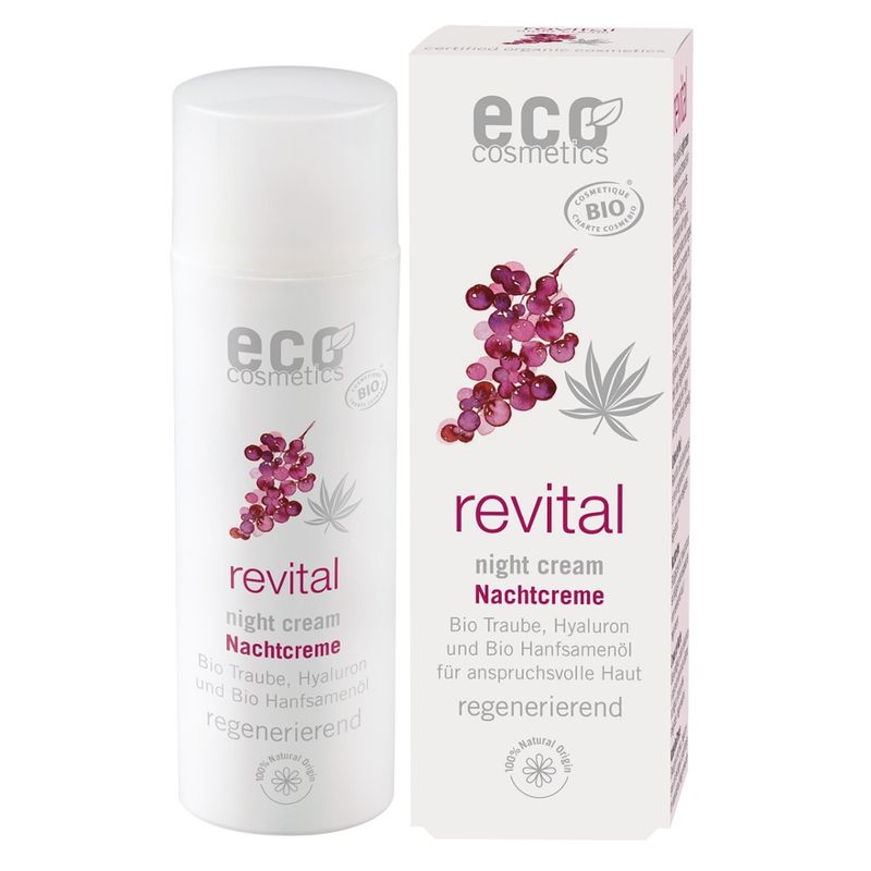 eco cosmetics revital Nachtcreme mit Bio Traubenkernextrakt, Hyaluron und Hanfsamenöl - Produktbild