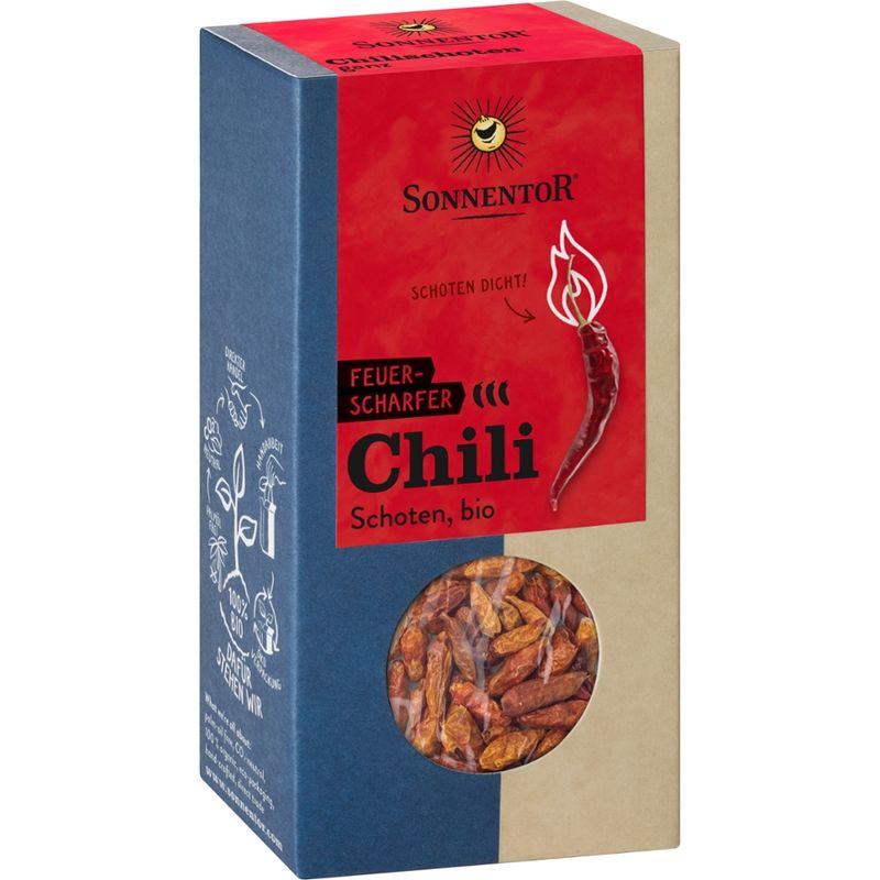 Sonnentor Chili feuerscharf Schoten ganz, Packung - Produktbild