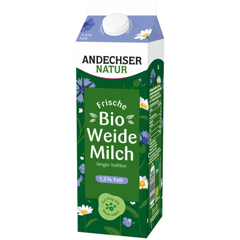 Andechser Natur ANDECHSER NATUR Fettarme Bio Weidemilch, länger haltbar 1,5% - Produktbild