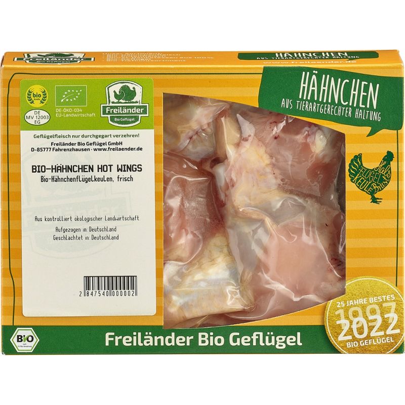 Freiländer Bio Geflügel Hähnchenflügelkeulen, natur, frisch - Produktbild