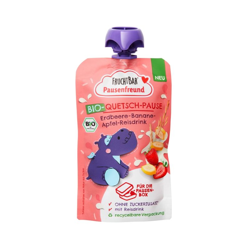 FruchtBar Pausenfreund  FruchtBar Pausenfreund - Bio-Quetschpause Erdbeere, Banane, Apfel, Reisdrink - Produktbild