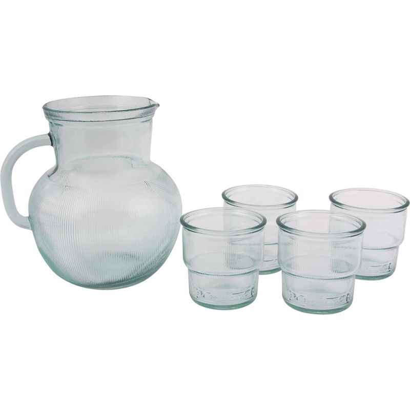 memo Handelsware Geschenk-Set Krug 2,3 l, 4 Gläser 0,3 l aus Recyclingglas - Produktbild